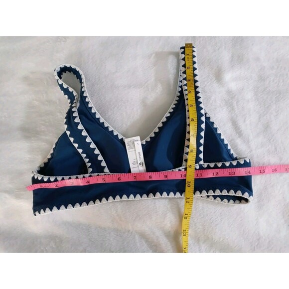 Cupshe Teal Blue Bikini Set White Embroidered Edge 2 Piece Set Size L NWT - Picture 6 of 10
